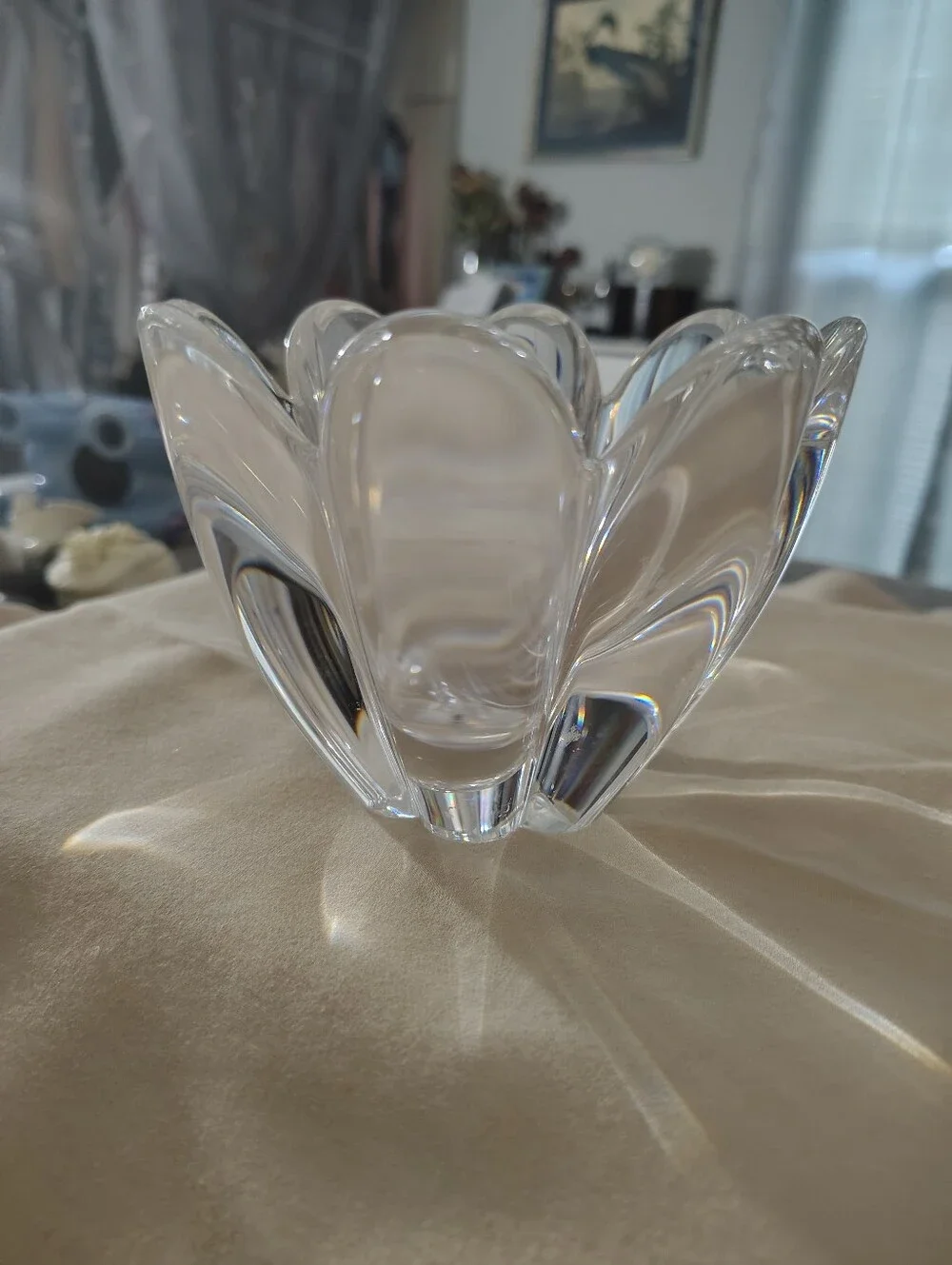 Orrefors swean Mayflower Art Crytal Signed Daisy Candy Bowl Vase